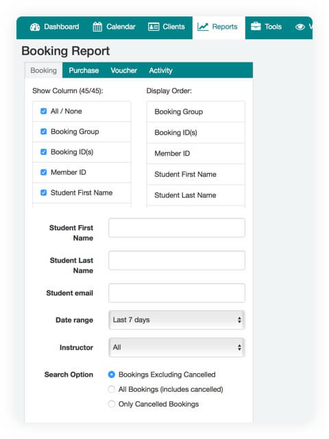 Creating a booking report from the booking system dashboard