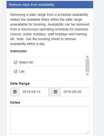 Using the booking system dashboard to schedule downtime