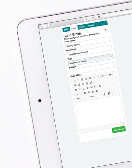 Tablet showing online booking system dashboard