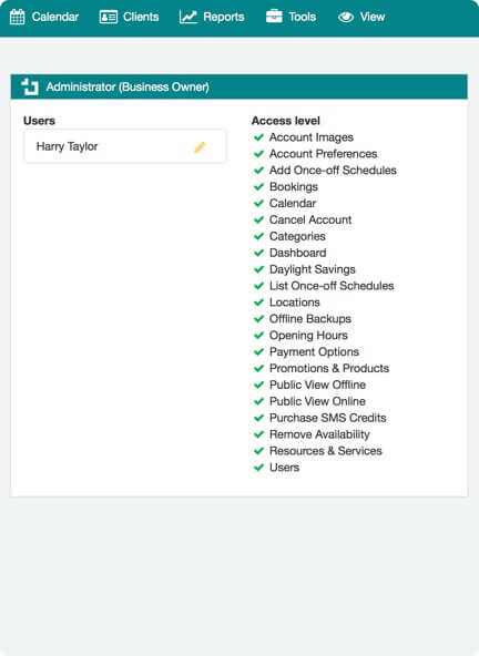 business managing user access from their booking system dashboard
